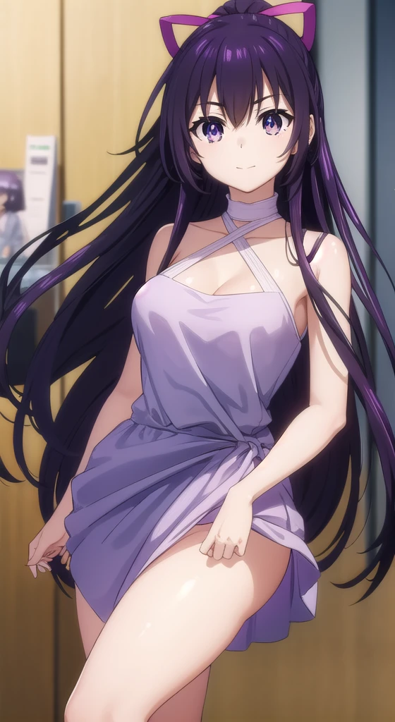 tohkayatogami, tohka yatogami casual, long hair, purple hair, alluringly smile , maxi dress, sheer black ,mesh two pieces dress, ,long sleeve ,(purple eyes:1.1), hair ribbon, ponytail, purple hair, white ribbon, E cup breasts, bewitched thighs, slender waist, plump butt , high heels
BREAK ,
BREAK daylight ,alone,
BREAK looking at viewer, standing, elegant poses
BREAK (masterpiece:1.2), best quality, high resolution, unity 8k wallpaper, (illustration:0.8), (beautiful detailed eyes:1.6), extremely detailed face, perfect lighting, extremely detailed CG, (perfect hands, perfect anatomy),