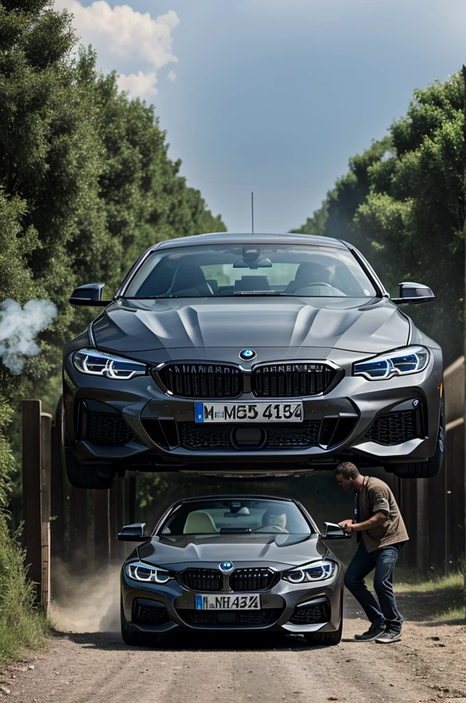 A man with a bmw and hes smoking weed