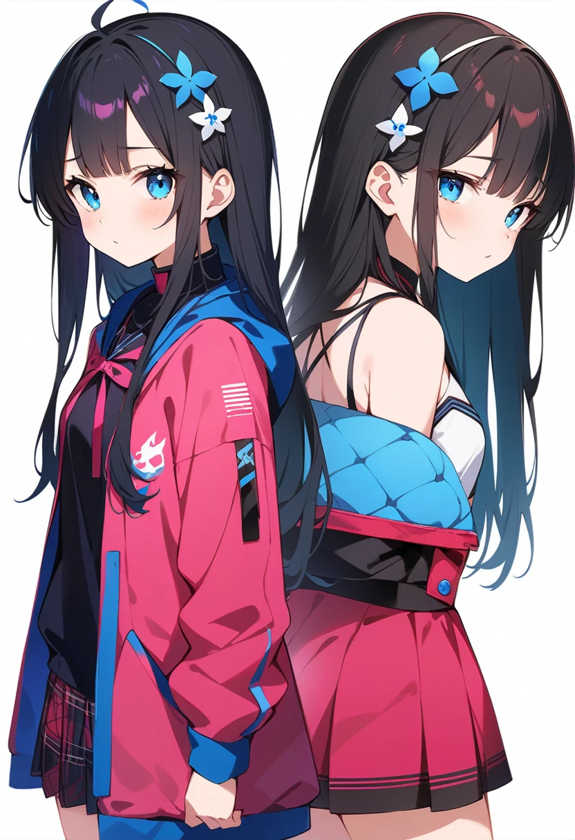 high quality、(8K quality),(((最high quality))), 、White Background、Long Hair、Black Hair、Both sides up、blue eyes、B girl fashion、Ephemeral、Head ornament、((Sexual))