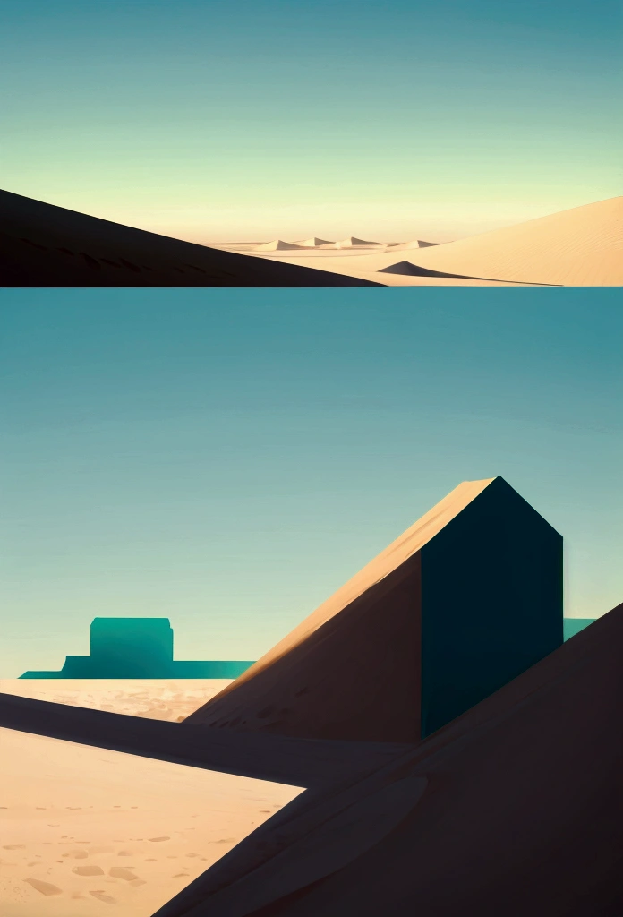 gradient [green and blue], Digital Background, Chromatic Scale [desert], Soft Light, Low contrast, The Minimalists