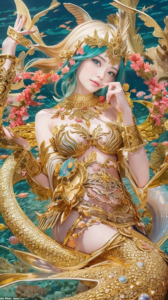 low-girl, 10yoincess of dragon, close-up face, (Highest quality authentic textured skin),(abyssal),(Fine, Round, Symmetrical eyes),Delicate facial features,(Burning bright and cold eyes), she have beautiul tiger eyes, very slim and thin body, naked, nude, (She has a mischievous smile on her face),(Her face is gentle and beautiful),Glass earrings on the ears,,(Blonde hair),(silvery white hair),(Maroon hair),(Swim at the bottom of the sea),(Full body portrait:1.5),(Dramatic photo:1.4),(dramatic pose),(flamboyant photo)(facing up),(Looking down),(Around her neck hangs a simple necklace of exquisite craftsmanship),A messy painting,(Hair flows in water:1.5),(Underwater, Marine life, Beautiful coral reef, Fish),(Vortices and tidal currents in the background),(Dramaticlight),(Magnificent scene),(Surrounded by beautiful dragon),In the distant background is a temple submerged in a coral reef,the reef,Epic realism,Cinematic feeling,(high-density imaging review:1.5),(Soft color:1.2),Ultra detailed,Dramaticlight,(intricately details:1.1),the complex background,