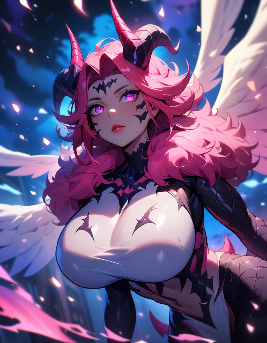 1girl,solo,super detailed skin,shiny skin,wet oily skin,expressionless,majestic wings,majestic devil tail,demon scaly skin, detailed eyes,eyelashes,lips gloss,majestic horns ,large breasts,beautifully shaped breasts, (fluffy body hair:1.2) ,vibrant colors,wide shot,flying in the sky,wind magic,masterpiece,best quality,ultra detailed,high resolution,sharp focus