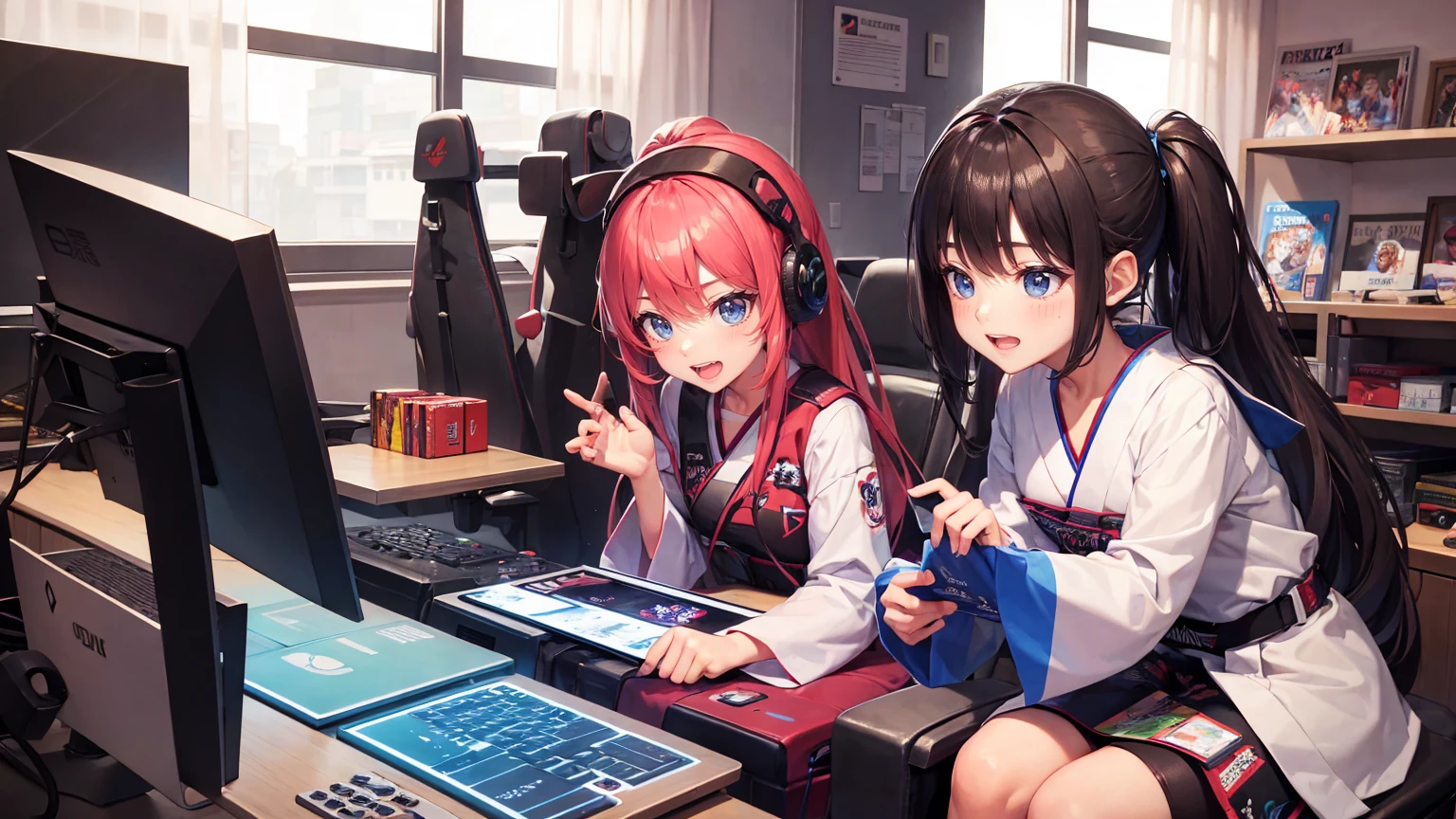 gaming characters, girls with gaming cloths, cute, japanese,
