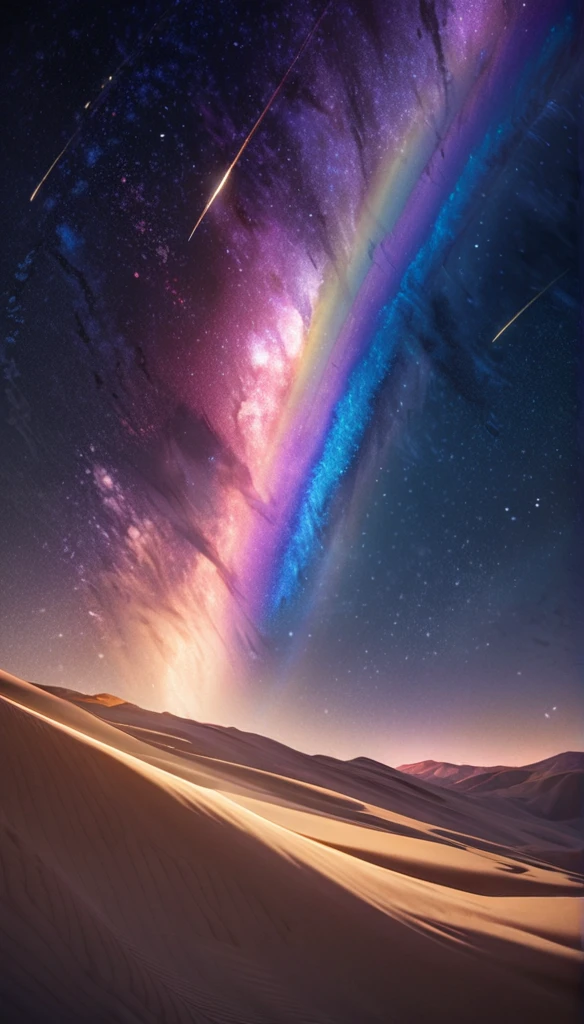 Highest quality, Highest quality, 16K, SFW, Unbelievably absurd, Very detailed, delicate and dynamic, Natural light, The particles reflect the colors of the rainbow, Diffuse reflection of light, Vortex of Light, There are many sandstorms, Beautiful desert, Colorful starry sky, Beautiful starry sky, milky way, shooting star, Moonlit Night, Sand Dunes, Create amazing image effects, body close-up, pyramid, (Cute sexy girl, firm chests, Sensual expression, Passionate, Hilarious, Vibrant, Arab royalty, Arabian Princess, Arabian Long Dress, Gorgeous Dress, Lavish décor, Dancing against the backdrop of a starry sky)