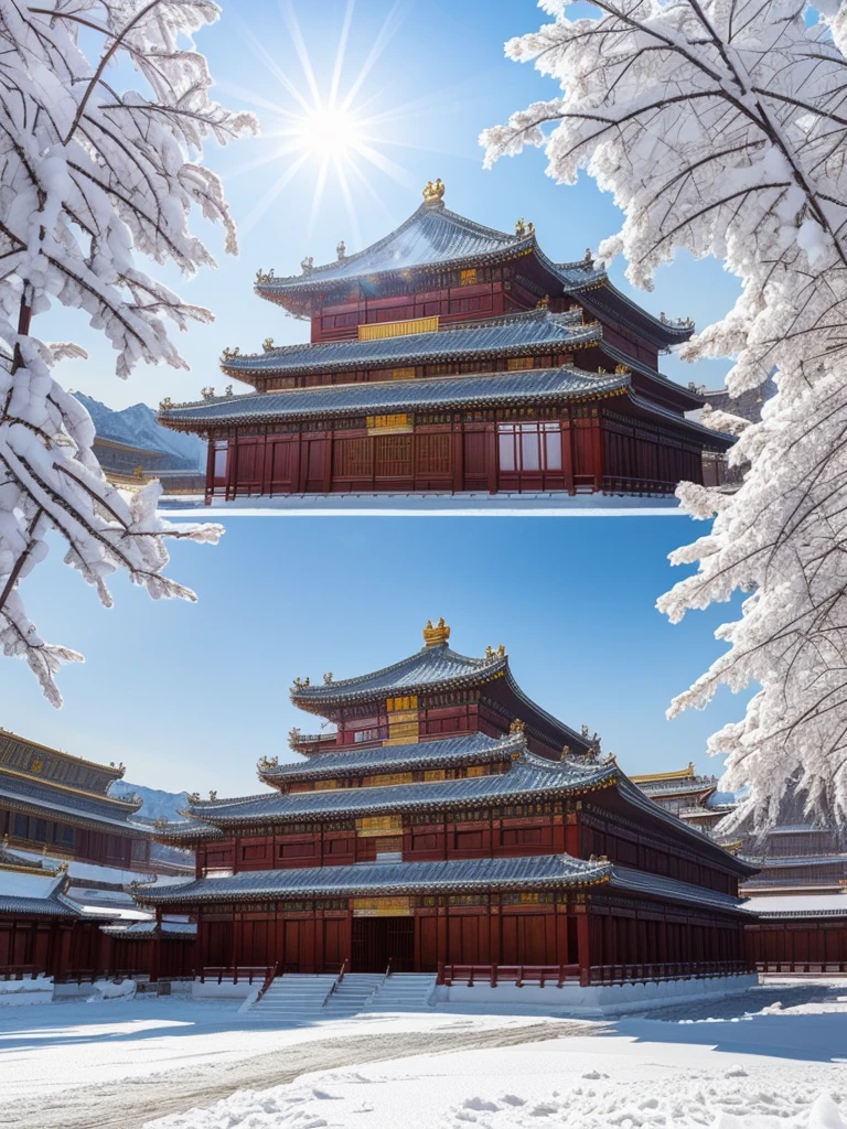 **Wang Hima Tawan (Sunlit Snow Palace)**
- **nature**: A large palace located on a high snow mountain. Outside is covered with clean white snow. The sunlight shone down and the picture was beautiful. The palace was built with traditional Chinese architecture. combined with cutting-edge technology
