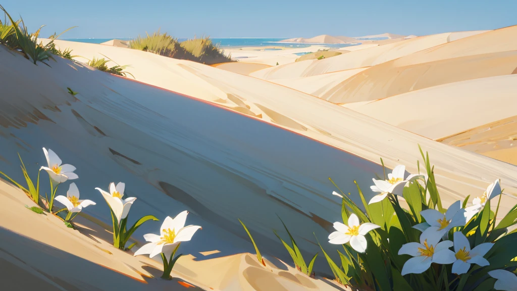 White flowers blooming on the sand dunes