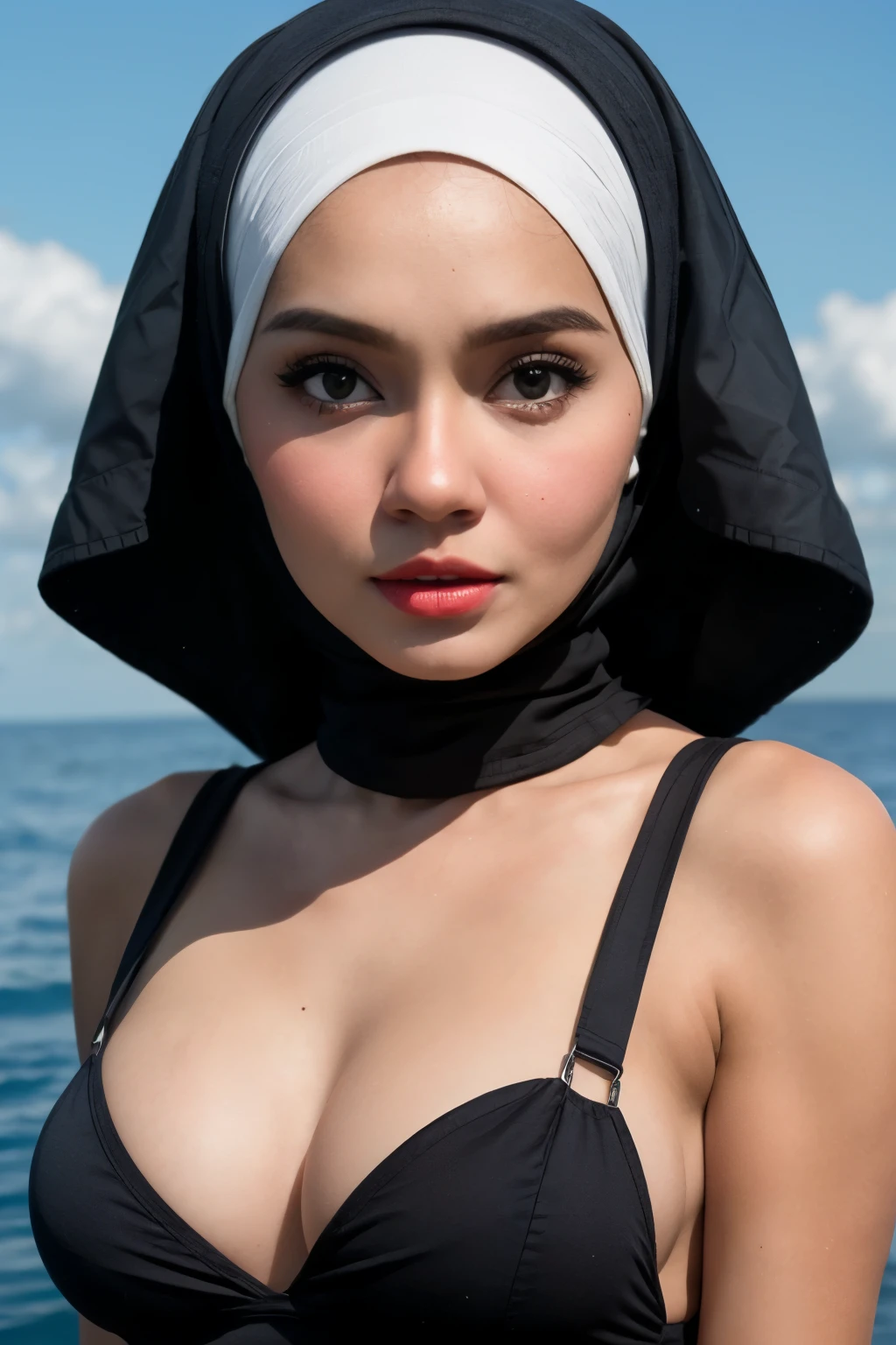 (Wearing Suspender), Very cute and baby-like face, Power puff girl, Naked, Angry pose, Angry face, (((HIJAB MALAY GIRL))), masutepiece, High quality, UHD 45K, Realistic face, Realistic skin feeling , A Japanese Lady, , , Very cute and baby-like face, (((FLAT CHEST))), (MATRIX WORLD), ((look In front at the camera and SADNESS)), ((())), (((CUTE GIRL))), ((RED LIPS)), ((NUDE)), ((CHUBBY)), ((UNDRESS)). Working on an oil rig in the middle of the sea