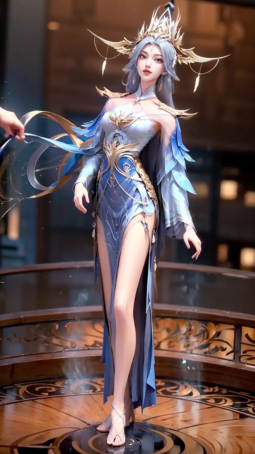 ((Biologically correct number of limbs))、(( Full body image(Including the face)))、4K、masterpiece、((Focus on the face))、((Symmetrical facial features))、The eyes are described in detail、Beautiful woman、Outstanding style、Beautiful arms、Beautiful legs、beautiful hands、(slim)、Facial details、Small earrings、necklace、(white shiny、Shiny dress、barefoot、radiant skin)Smile、(Beautiful legsのアップ)、Sweat,Starry Sky,Starry Sky背景,Deep View,above water