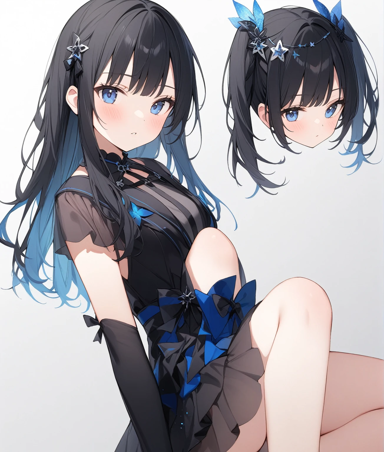 high quality、(8K quality),(((最high quality))), -yeld giWhite Background、Black Hair、Both sides up、blue eyes、B girl fashion、Ephemeral、Head ornament、((Sexual))