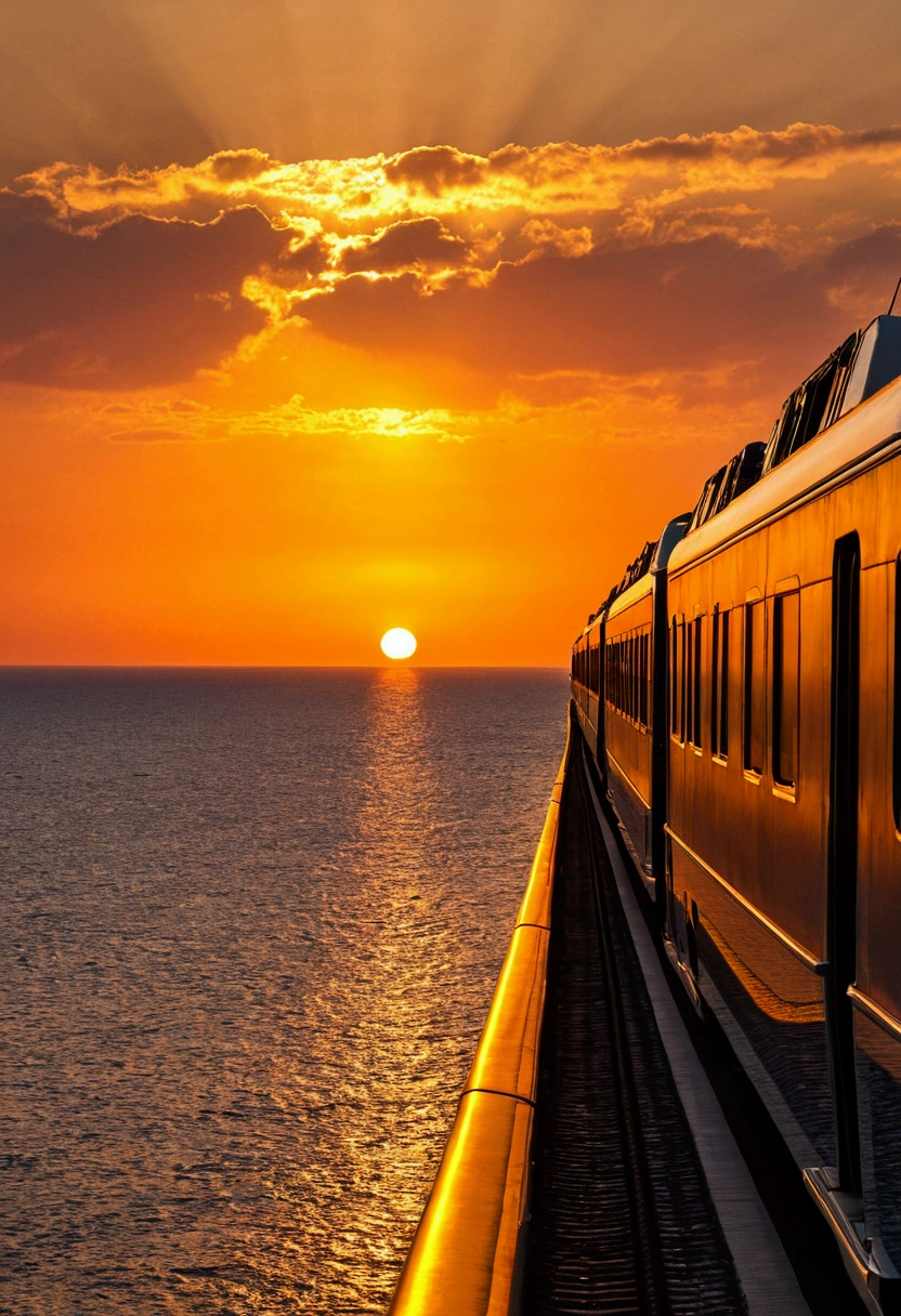 On the Sea　it&#39;s coming　Sunset sea horizon　train