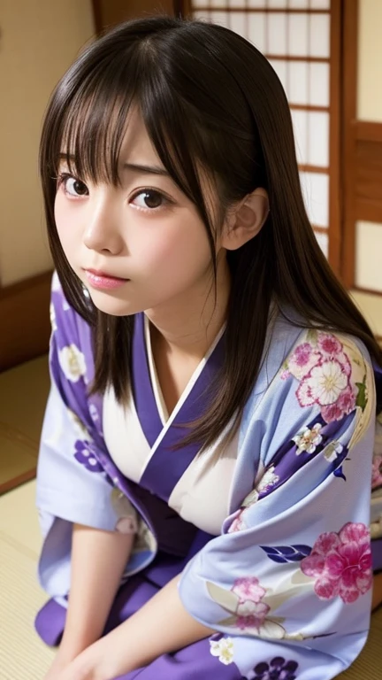 Japanese,broken kimono,Beautiful Face,Big Breasts,high School girls,Japanese-style room,Droopy eyes,Half-open mouth,Moist eyes,nsfw