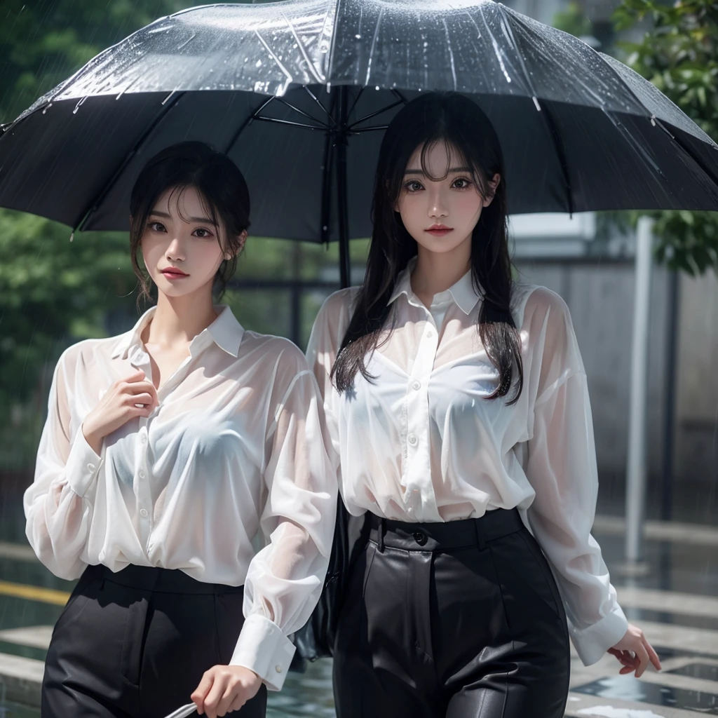Beautiful woman getting wet in the rain、A beauty without an umbrella、typhoon、Get wet without an umbrella、Beautiful woman in the rain、雨で濡れたBeautyOL、Detailed face、Realistic、beautiful girl、Beauty、Office Lady Uniform、beauty、Beautiful woman、Narrow waist、Handsome woman、Tight pants look、suit、Sexy pose、タイトなsuitパンツ、雨で濡れたsuit、Wet shirt、See-through shirt、Shot in heavy rain、See-through underwear