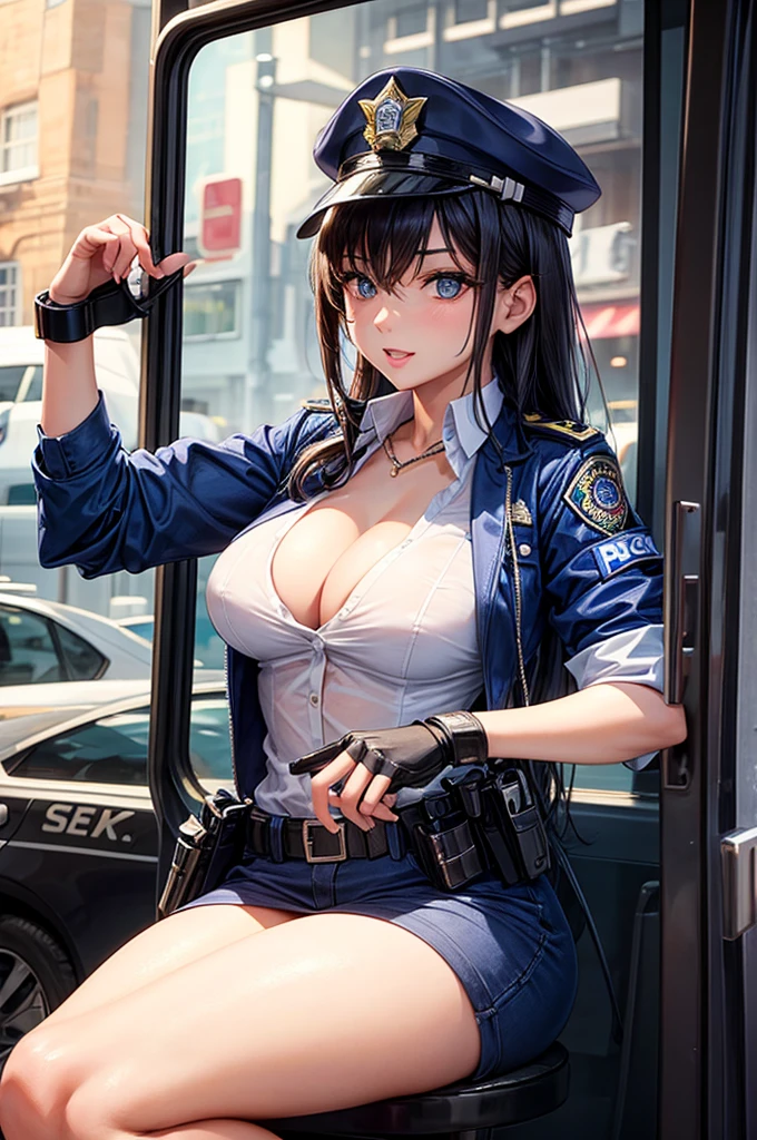 show me a sexy policewoman she has and she has in her hand handcuffs