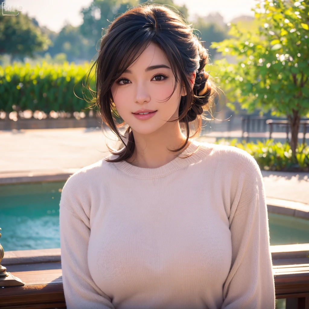 a gorgeous milf with rosy cheeks, smiling shyly, medium length hair in ponytail, casual sexy outfit, lover, outdoor, dating, intimate, detailed face, beautiful eyes, lush lips, intricate hairstyle, warm lighting, soft focus, photorealistic, cinematic composition, romantic atmosphere, (best quality,4k,8k,highres,masterpiece:1.2),ultra-detailed,(realistic,photorealistic,photo-realistic:1.37),HDR,UHD,studio lighting,ultra-fine painting,sharp focus,physically-based rendering,extreme detail description,professional,vivid colors,bokeh,portrait