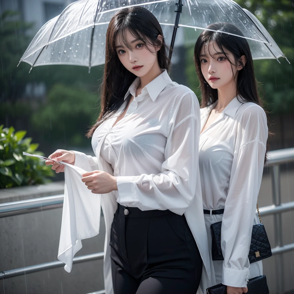 No umbrella、No umbrella、No umbrella、Beautiful woman getting wet in the rain、No umbrella美人、typhoon、No umbrellaで水に濡れる、Beautiful woman in the rain、雨で濡れたBeautyOL、Detailed face、Realistic、beautiful girl、Beauty、Office Lady Uniform、beauty、Beautiful woman、Narrow waist、Handsome woman、Tight pants look、suit、Sexy pose、タイトなsuitパンツ、雨で濡れたsuit、Wet shirt、See-through shirt、Shot in heavy rain、See-through underwear
