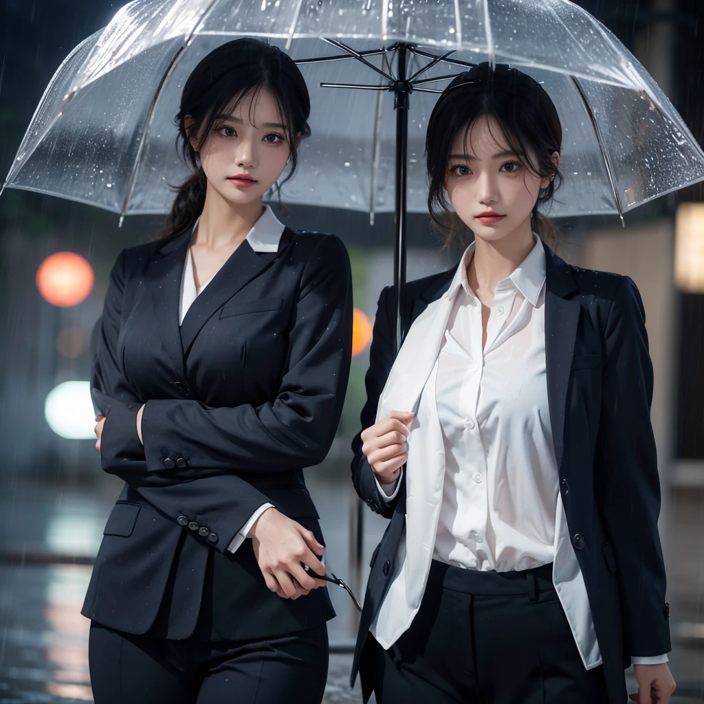 The umbrella is not in the picture.、No umbrella、No umbrella、Beautiful woman getting wet in the rain、A beautiful woman without an umbrella、typhoon、No umbrellaで水に濡れる、Beautiful woman in the rain、雨で濡れたBeautyOL、Detailed face、Realistic、beautiful girl、Beauty、Office Lady Uniform、beauty、Beautiful woman、Narrow waist、Handsome woman、Tight pants look、suit、Sexy pose、タイトなsuitパンツ、雨で濡れたsuit、Wet shirt、See-through shirt、Shot in heavy rain、See-through underwear