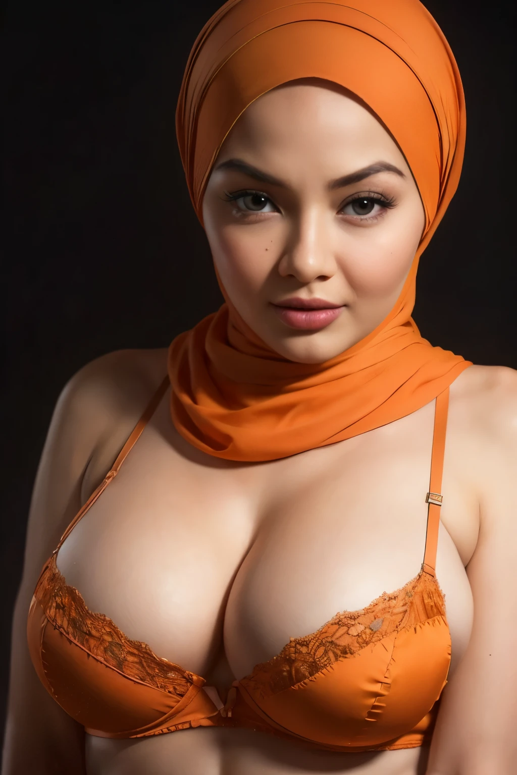 (((OLD LADY:1.3))), (((SLEEPING BEAUTY))), ((ULTRA FULL HD DETAILED)), ((DETAILED FACE SKIN)), Sexy Lingerie ((SLEEPING BEAUTY)), ((EYES WIDE )), ((OPEN BIG HUGE EYES)), Very Thin body ((Wearing Bra Lingerie)), (((ORANGE BERRY COLOR HIJAB)), masutepiece, High quality, UHD 32K, Realistic face, Realistic skin feeling , A Malay Lady, 8 years old. ((Face cute like a baby)), HUGE BREASTS 