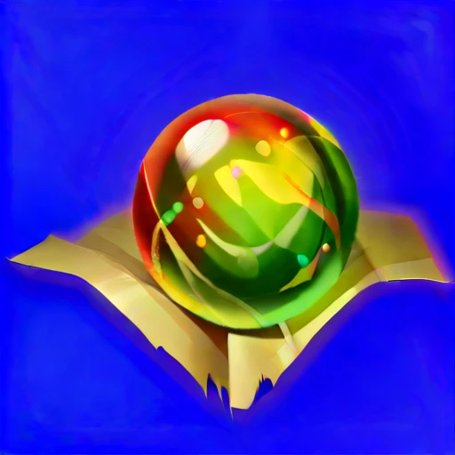 Game Icon，A colorful bead is placed on an old piece of kraft paper，The beads are red, yellow and green in color，Exquisite