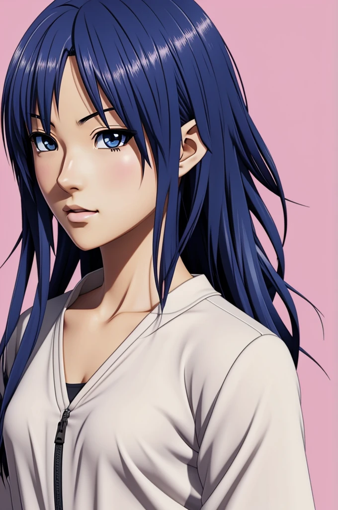 masterpiece, best quality, highly detailed, portrait of (kiryuuin satsuki), 1girl, junketsu, blue eyes, cleavage, cleavage cutout, thick eyebrows, asymmetric, view from side, marker \(medium\), traditional media, simple background <lora:OmarDogan_08v2:1>