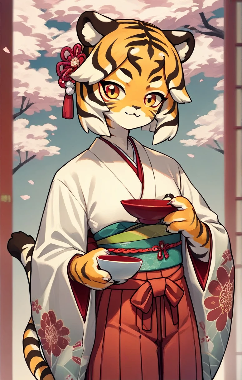 score_9, score_8_up, score_7_up, score_6_up, score_5_up, score_4,upsource_pony, source_furry, source_cartoon, source_アニメ, ((Tiger Girl,A Cup,whole body,I have nothing)),kimono,(Long sleeve,Hakama),