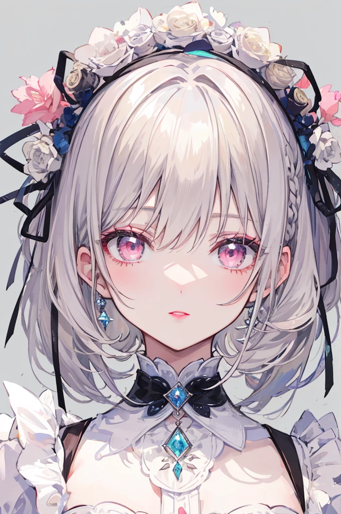 masterpiece, Highest quality, High resolution, One boy, Cream colored hair, Gray Hair, Pearly hair, Shocking pink lipstick,, She&#39;s wearing cute makeup, Large breasts, Nice boy, Bunny ears, Loose-fitting clothing, Larger clothes, dark red eye, eyeの下のたるみ, dark circles under eye, やみcute, Fluffy hair, Voluminous Hair, skinny, slim, very skinny, Androgynous, cute, Spooky, short hair, Horror, Faded colors, White skin, Spooky, Unnaturally thin, Hungry, eye, eye in background, sharp eye, Long eyelashes, Under the lashes, Loose shorts, lace shirt, Frilled shirt, tie a ribbon around one&#39;s neck, Detailed clothing, A loose cardigan, Open cardigan, Dripping Blood, That&#39;s horrible, nightmare, Haunted, stitch, patchwork, String, Injury, hell, Injury on arms, self-harm, cut, Black Fingers, factory, Abandoned, Scattered