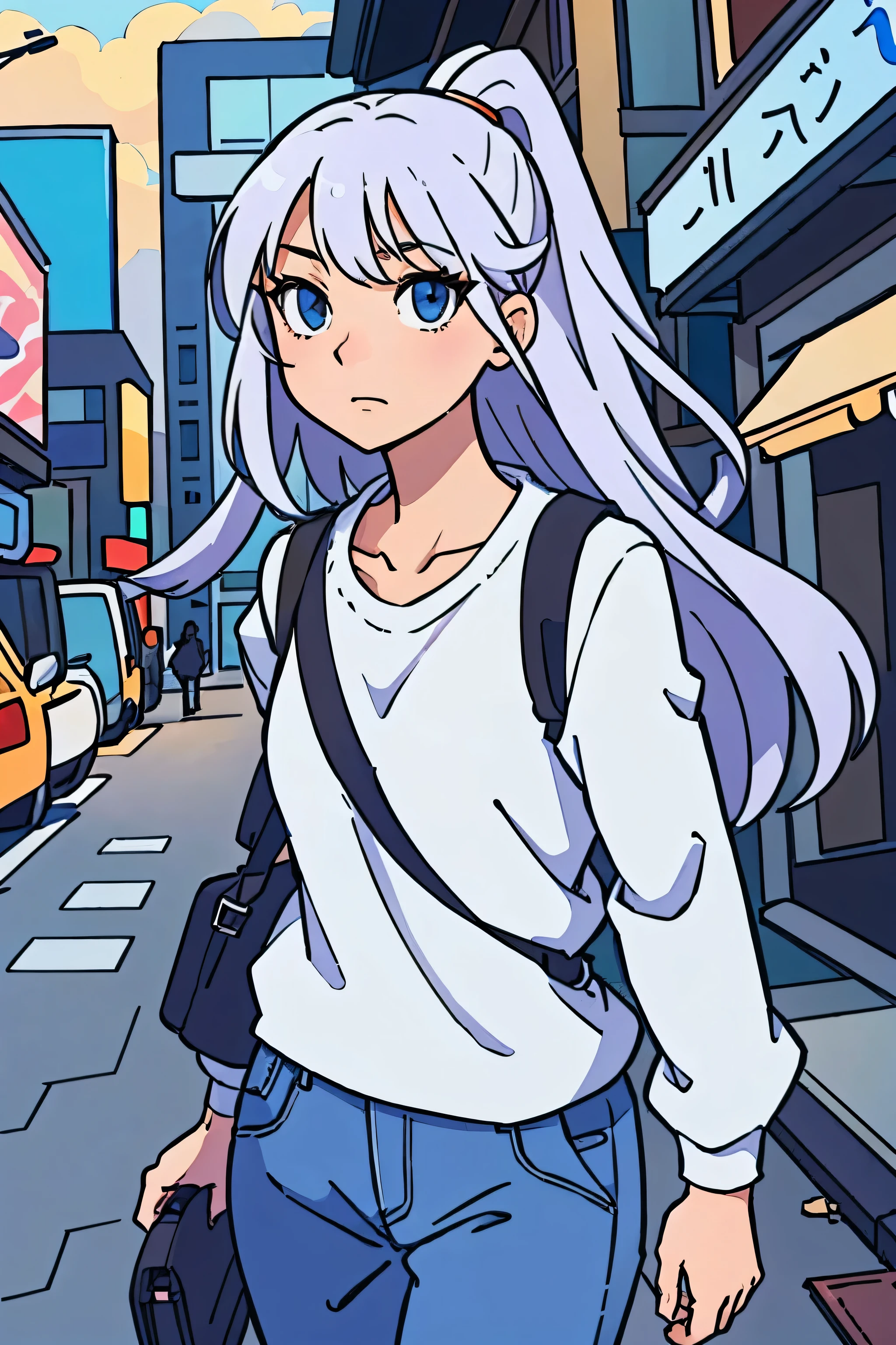 (best-quality:0.8), (best-quality:0.8), perfect anime illustration, extreme closeup portrait of a pretty woman walking through the city