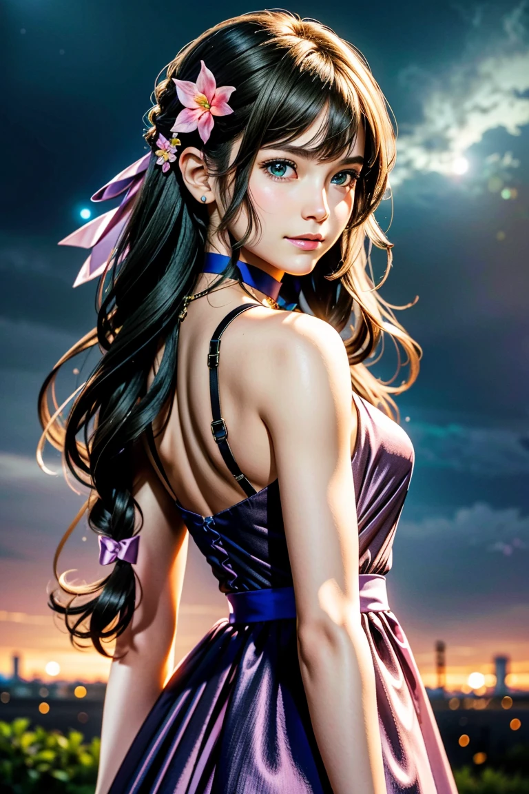 (masterpiece, 最high quality)
Aeris FF7, 1 Girl, alone, Long Hair, bangs, Brown Hair, dress, bow, ribbon, jewelry, Closed Mouth, Green Eyes, Red jacket, hair ピンクribbon, Upper Body, Braid, hair bow, Side Lock, choker, necklace, lips, parted bangs, pink bow, Portraiture, ピンクdress, Photorealistic,Ultra HD,high quality,masterpiece,Digital SLR,Detailed details,Intricate details,Anatomical basis,Depicted in detail,A detailed face,Realistic skin texture,Vivid details,Perfect Anatomy,Perfect Anatomy,Anatomically correct hand,Anatomically correct fingers,Super Detail,Complex 3D rendering,Huge ,Sexy pose,Beautiful hydrangea,Rainy Sky,Beautiful scenery,Fantastic rainy sky,Beautiful night sky,Picturesque,Pink Lips,smile,Fantastic butterflies々,