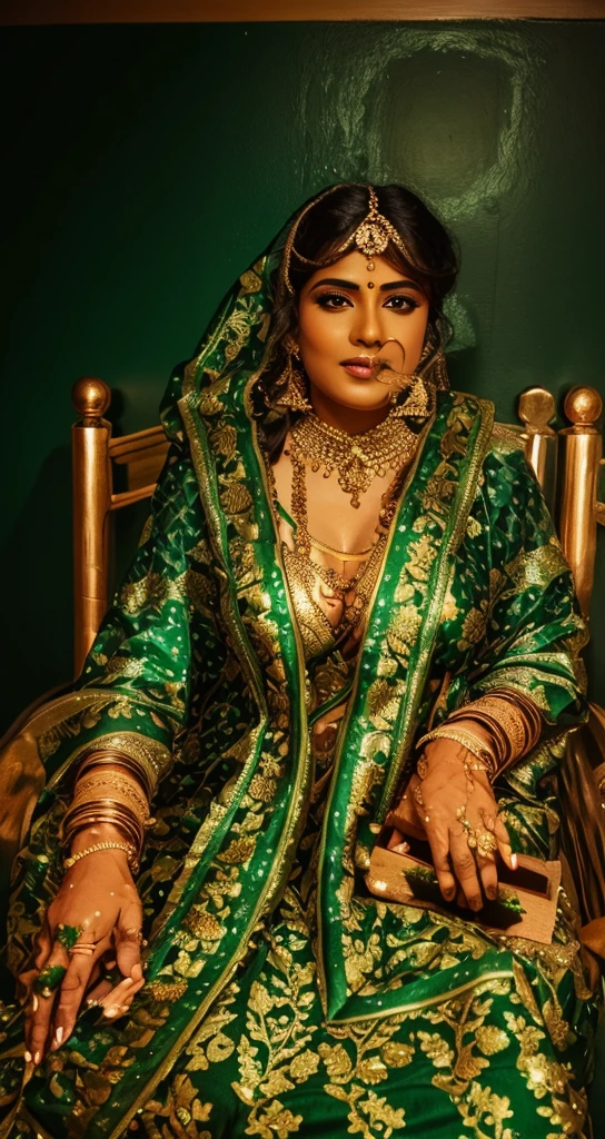 wearing green glitter saree very big breast 