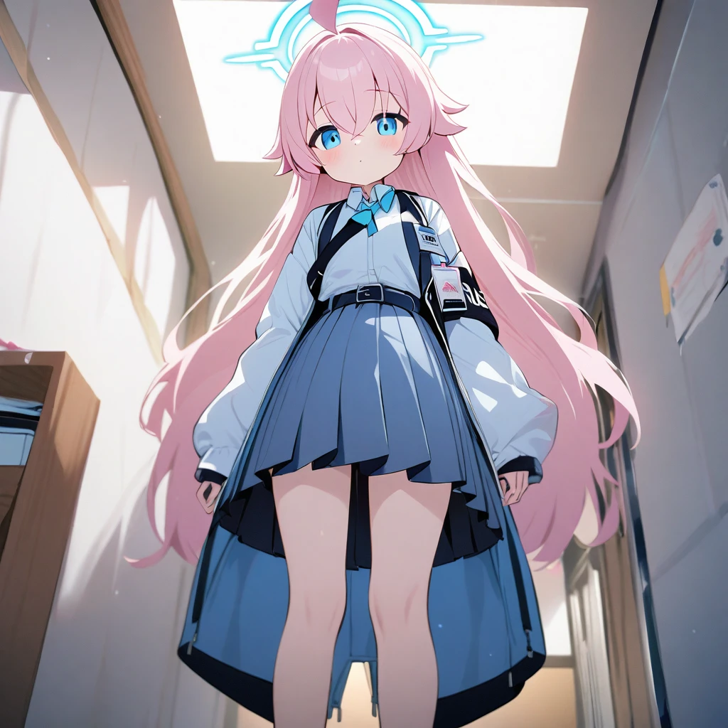 hoshino(blue archive),1girl,solo,halo,looking at viewer,near,standing up,in room