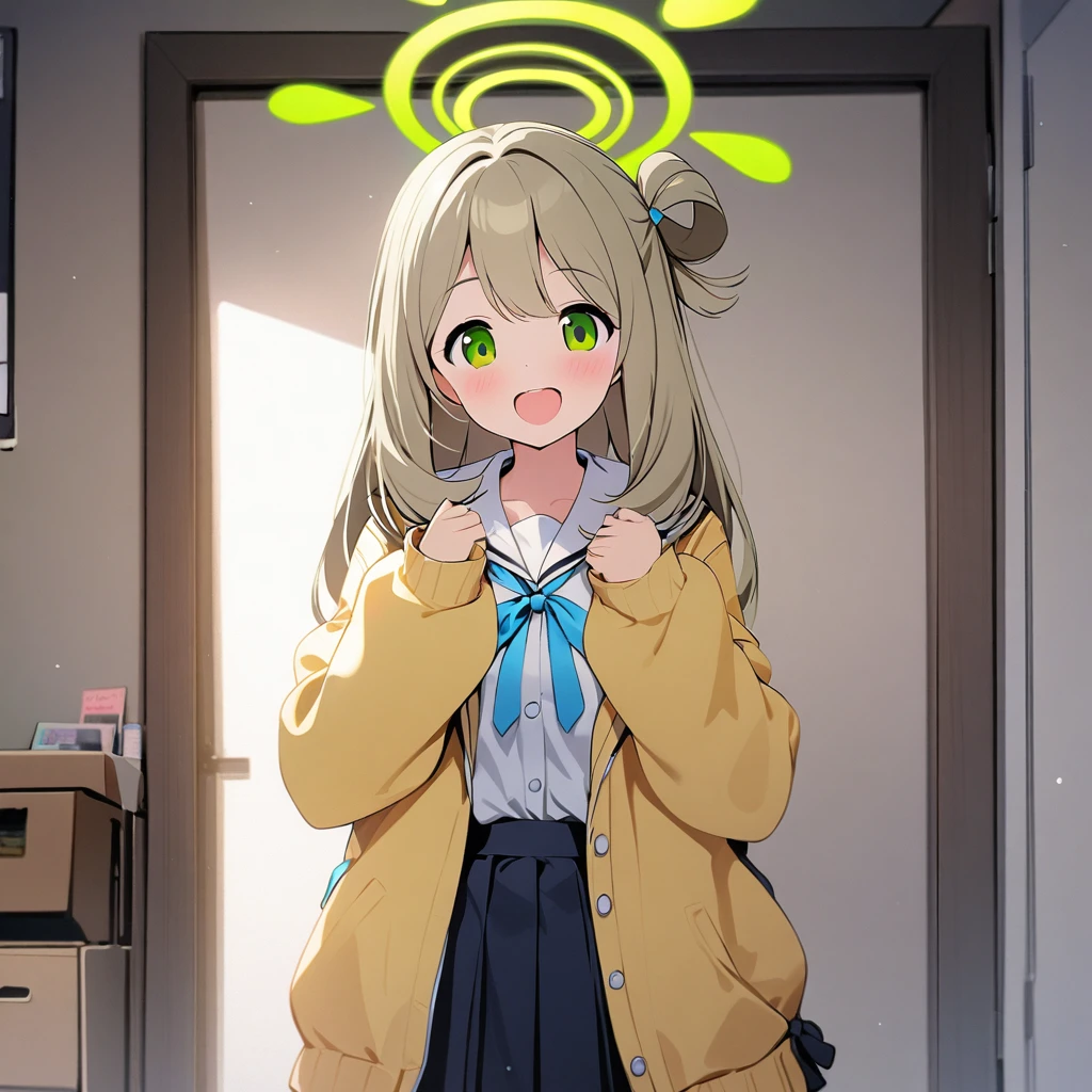 nonomi(blue archive),1girl,solo,halo,looking at viewer,near,standing up,in room