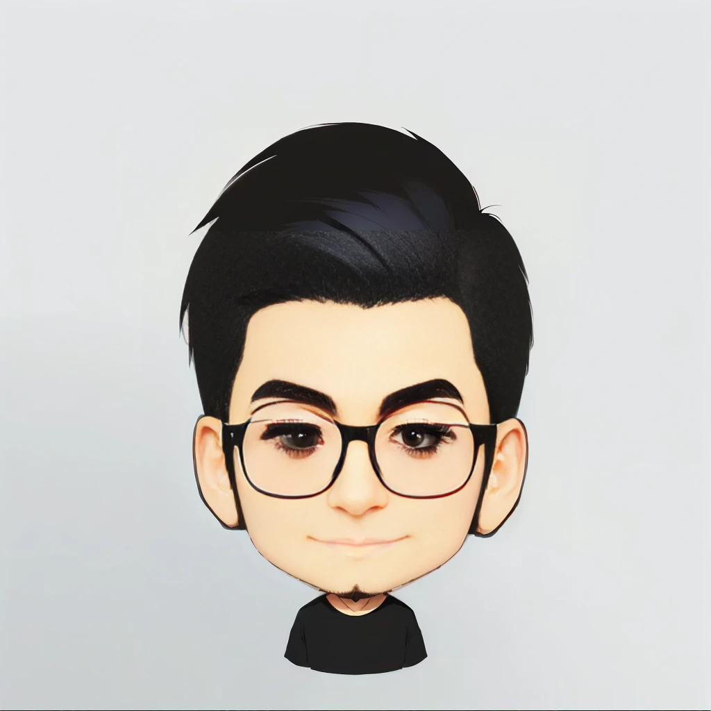 Wearing glasses、Cartoon of a man in a black shirt, upper body 2d game avatar, In cartoon style, Cartoon Art Style,No Gradient, simple cartoon style, 2D Rendering, Upper body avatar, (Round face:1.5), Caricature Style, My Profile, Cartoon style, High-quality portraits, White background:1.5