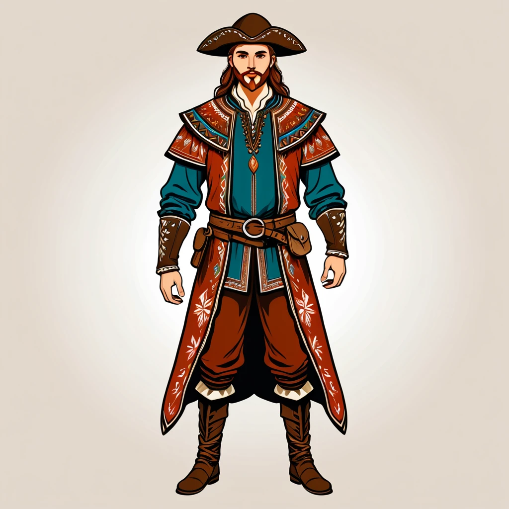 man in fantasy folk outfit, vector graphics, strong contours