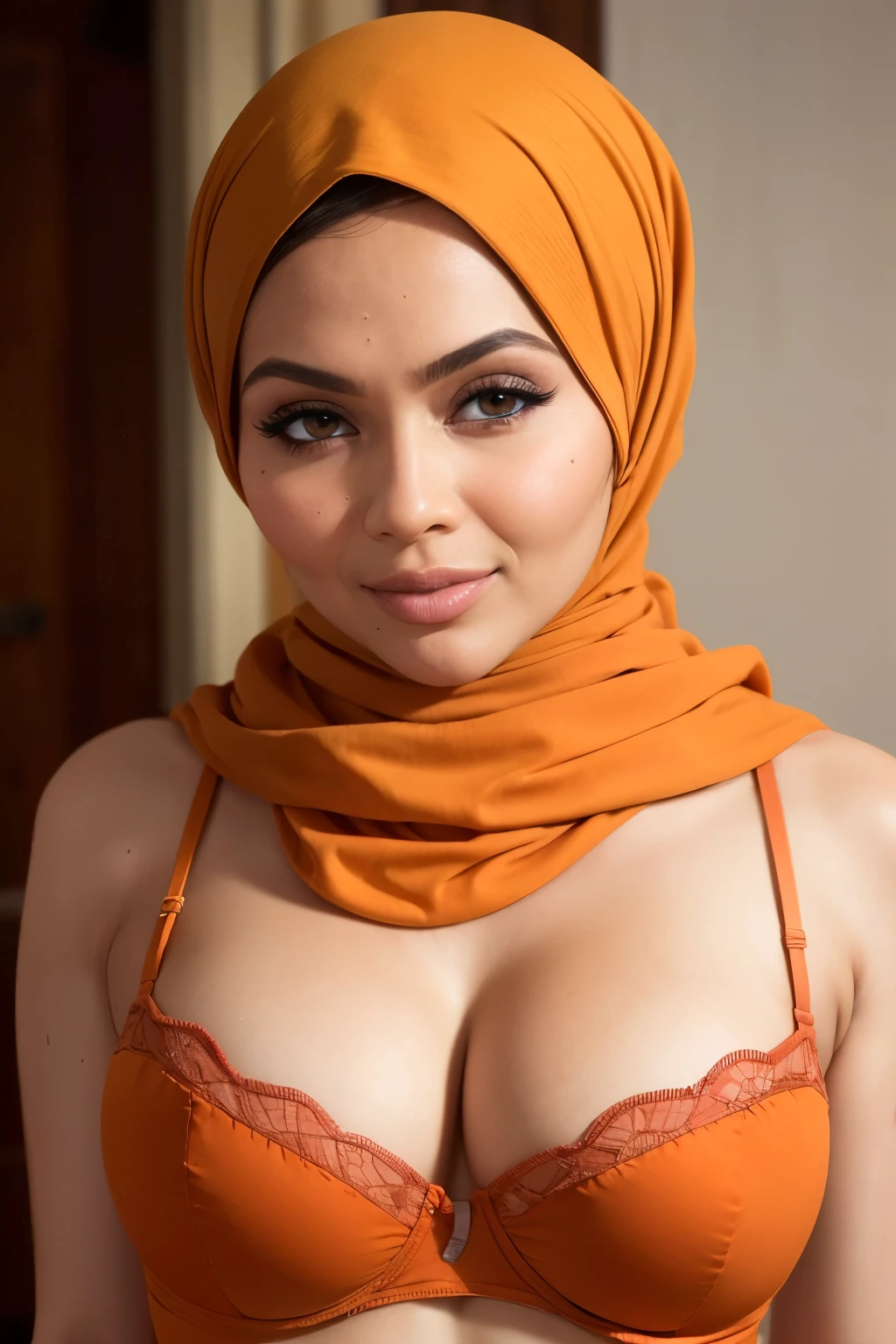 (((OLD LADY:1.3))), (((SLEEPING BEAUTY))), ((ULTRA FULL HD DETAILED)), ((DETAILED FACE SKIN)), Sexy Lingerie ((SLEEPING BEAUTY)), ((EYES WIDE )), ((OPEN BIG HUGE EYES)), Very Thin body ((Wearing Bra Lingerie)), (((ORANGE BERRY COLOR HIJAB)), masutepiece, High quality, UHD 32K, Realistic face, Realistic skin feeling , A Malay Lady, 8 years old. ((Face cute like a baby)), HUGE BREASTS 