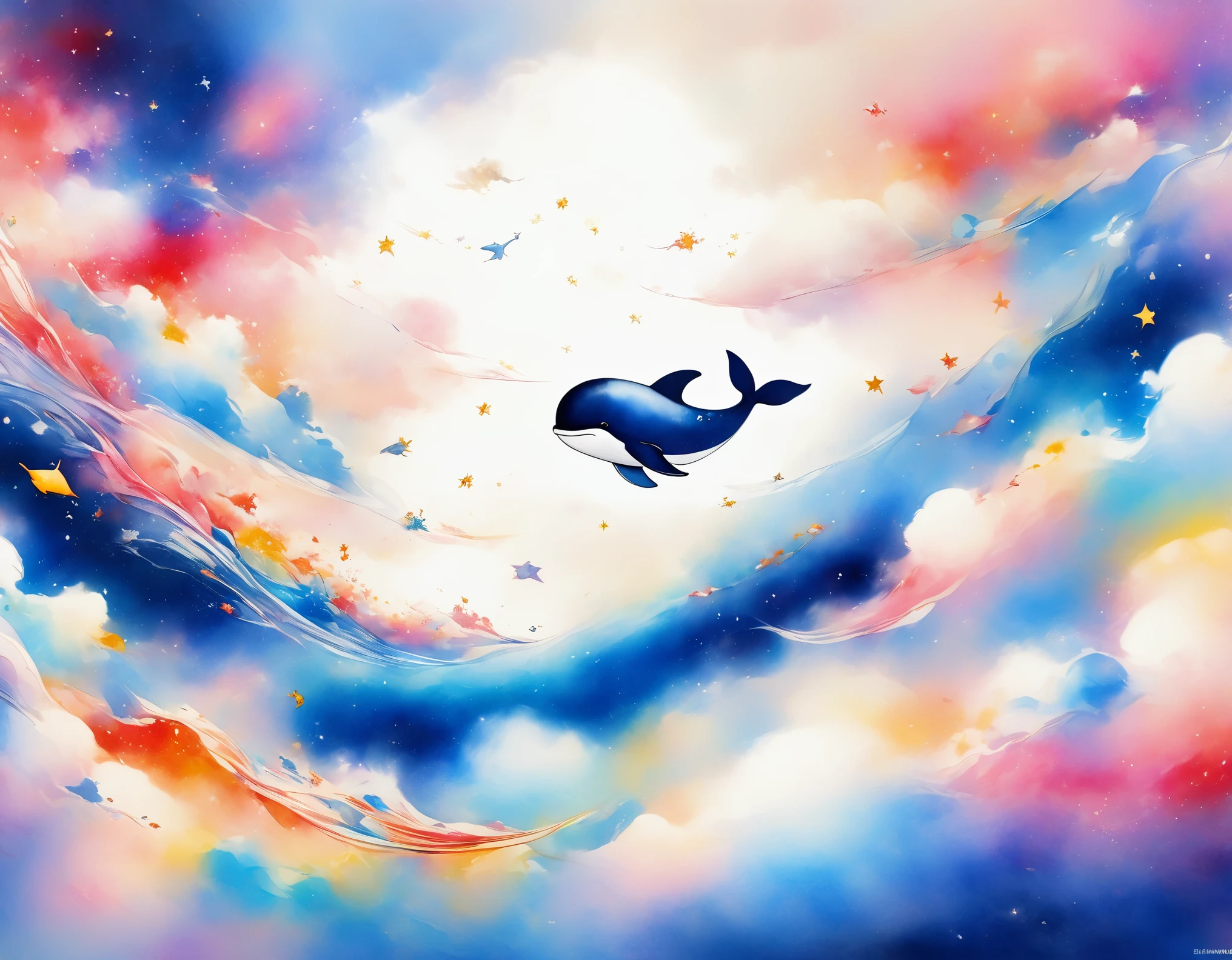 (Flying whales,In space), nebula(Artworks by Slawomir-Maniak), Lush Watercolor Palette Canvas/Acrylic Fiber, complex, Extreme details, Complex Key, ((Single shot)), ((best quality)), ((masterpiece)) , ( (Practical)), (Ideally), 8K, Impressionism: 0.2 Full HD wallpapers