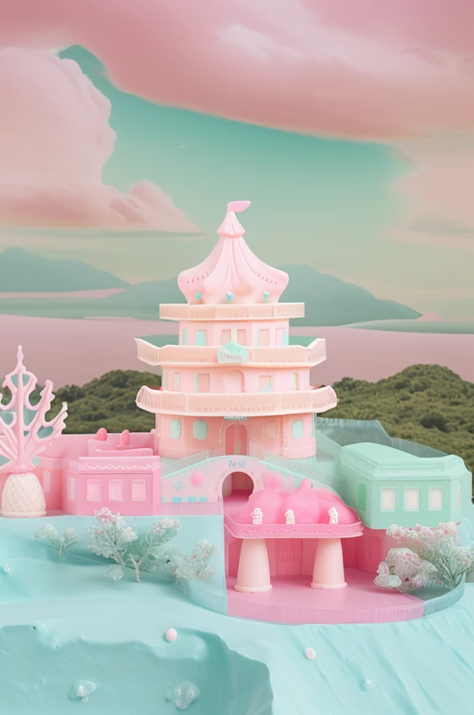 made of ice cream，Ice cream，Sweet cones，light pink，cream，Light Blue，light green，strawberry，Macaron