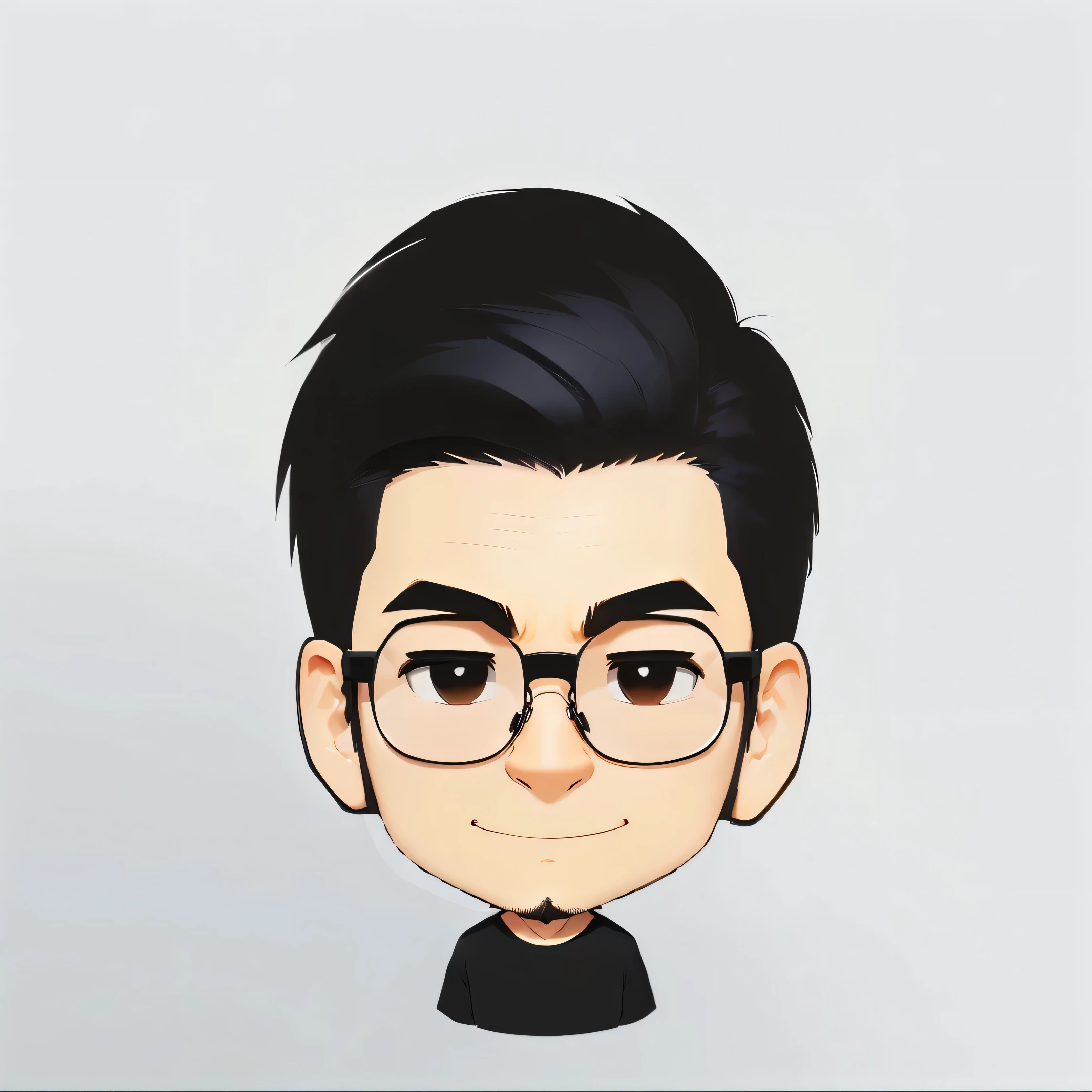 Wearing glasses、Cartoon of a man in a black shirt, upper body 2d game avatar, In cartoon style, Cartoon Art Style,No Gradient, simple cartoon style, 2D Rendering, Upper body avatar, (Round face:1.5), Caricature Style, My Profile, Cartoon style, High-quality portraits, White background:1.5