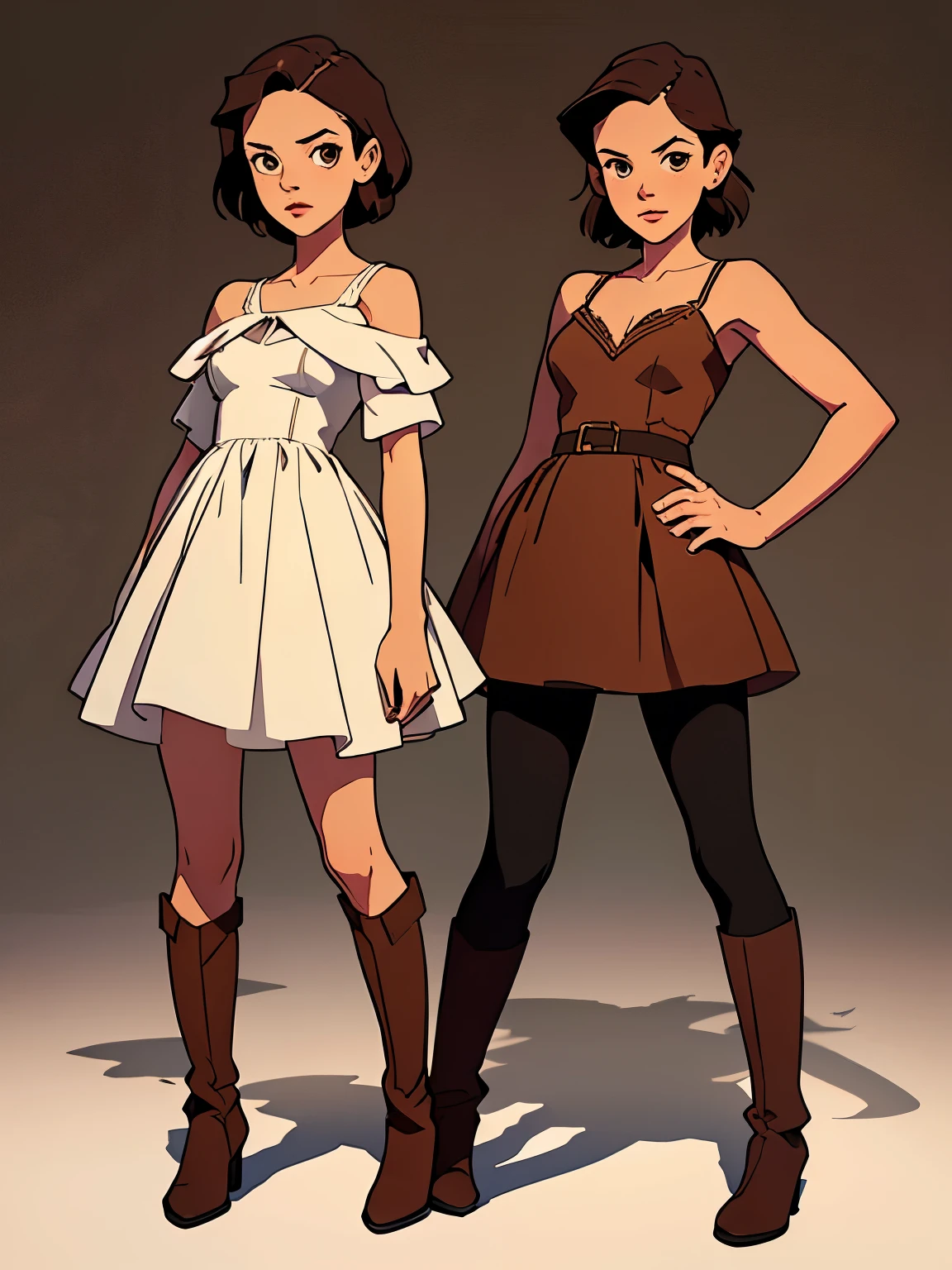 masterpiece, best quality, full body,1girl,the highest image quality, 31-year-old woman, looks like Rachel Bilson, RachelBilson, short brown hair, brown eyes, wearing a dress and boots, White background, empty background, full body, standing normally
