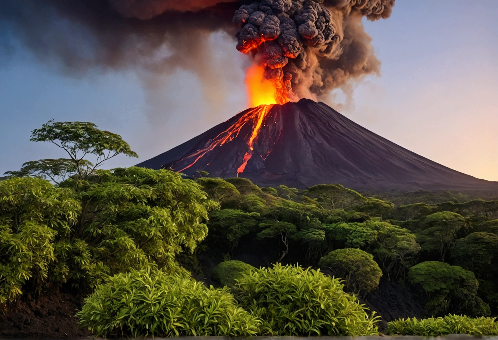A breathtaking display of raw natural beauty, A majestic volcano towers over a lush, vibrant landscape, symbolizing the incredible power of self-healing and regeneration. The Earth&#39;s amazing ability to repair itself、It is depicted in visually stunning scenes., Where volcanic eruptions give birth to new life and thriving ecosystems. Like lava flowing down a mountain, It transforms barren land into fertile land, Cultivating new forests、Promising a bright future for diverse flora and fauna. The volcano emits an ethereal glow, Communicating the essence of renewal, healing, and、Our planet embodies regeneration.