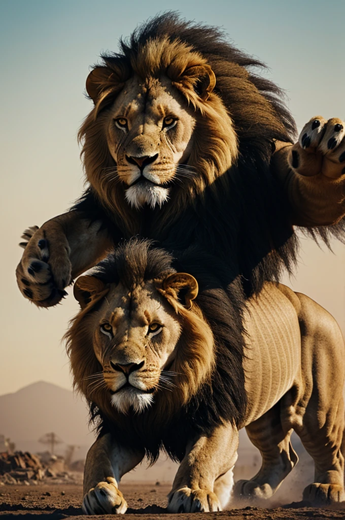 Huge angry lion in future style