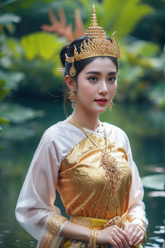 beautiful girl ,Thai women&#39;warrior, walking at thai measure, dynamic poses, Thai Noi, long ponytail,black eyes,abdominal muscles, plump body, rounded chest, (big breast:1.3), Hold the bow in your hand and aim at the target.. , rift, morning sun, staring at the viewer, (dynamic poses), ((face details)), Double eyelids, That&#39;s finished., realistic, Masterpiece, Highest quality, lens flare, shade, old measure, measure, [[Chromatic aberration]], By Jeremy Lipking, By Antonio J.... Manzanedo, Digital Painting, HDR, high contrast

