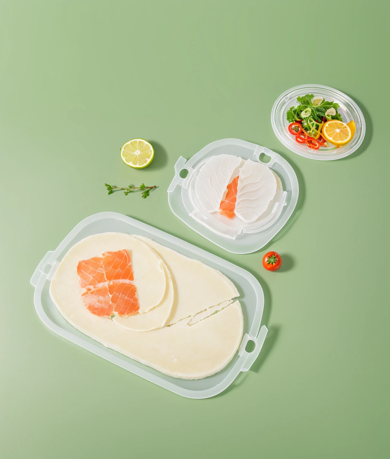 there are two trays with food on them on a table, silicone cover, product introduction photo, product photo, flat, silicone skin, professional product photo, very clear picture, product introduction photos, high-quality photo, semi-transparent, product design shot, hamar, bo chen, high quality picture, aokan, ice fish shape, 8, 10