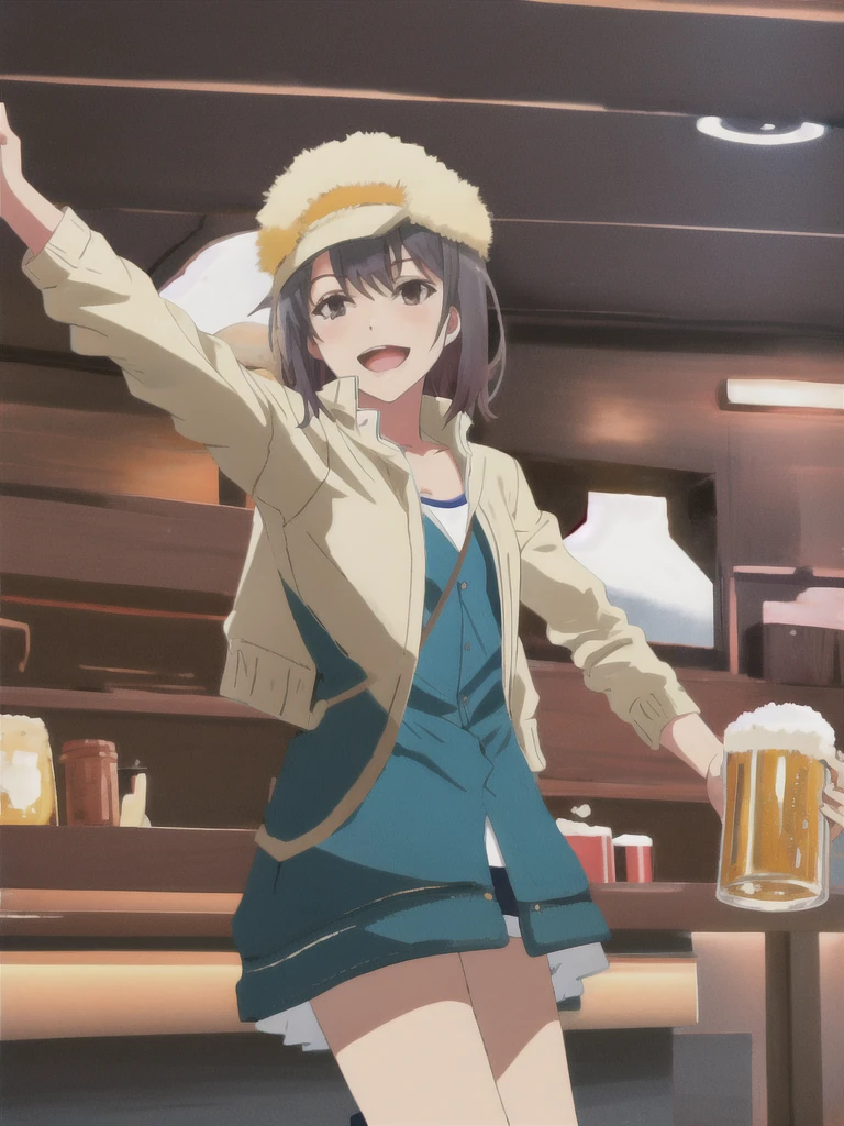 Dancing in the bar, drinking a beer, happy deunk, solo,yukinoshita_haruno,