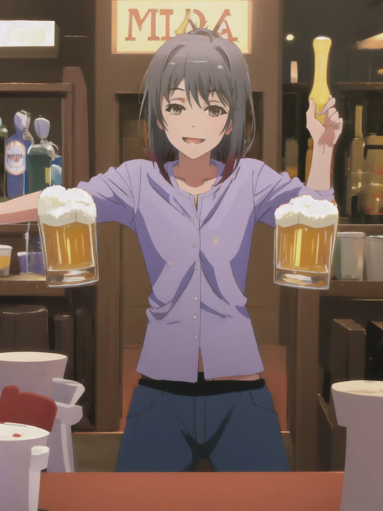 Dancing in the bar, drinking a beer, happy deunk, solo,yukinoshita_haruno,