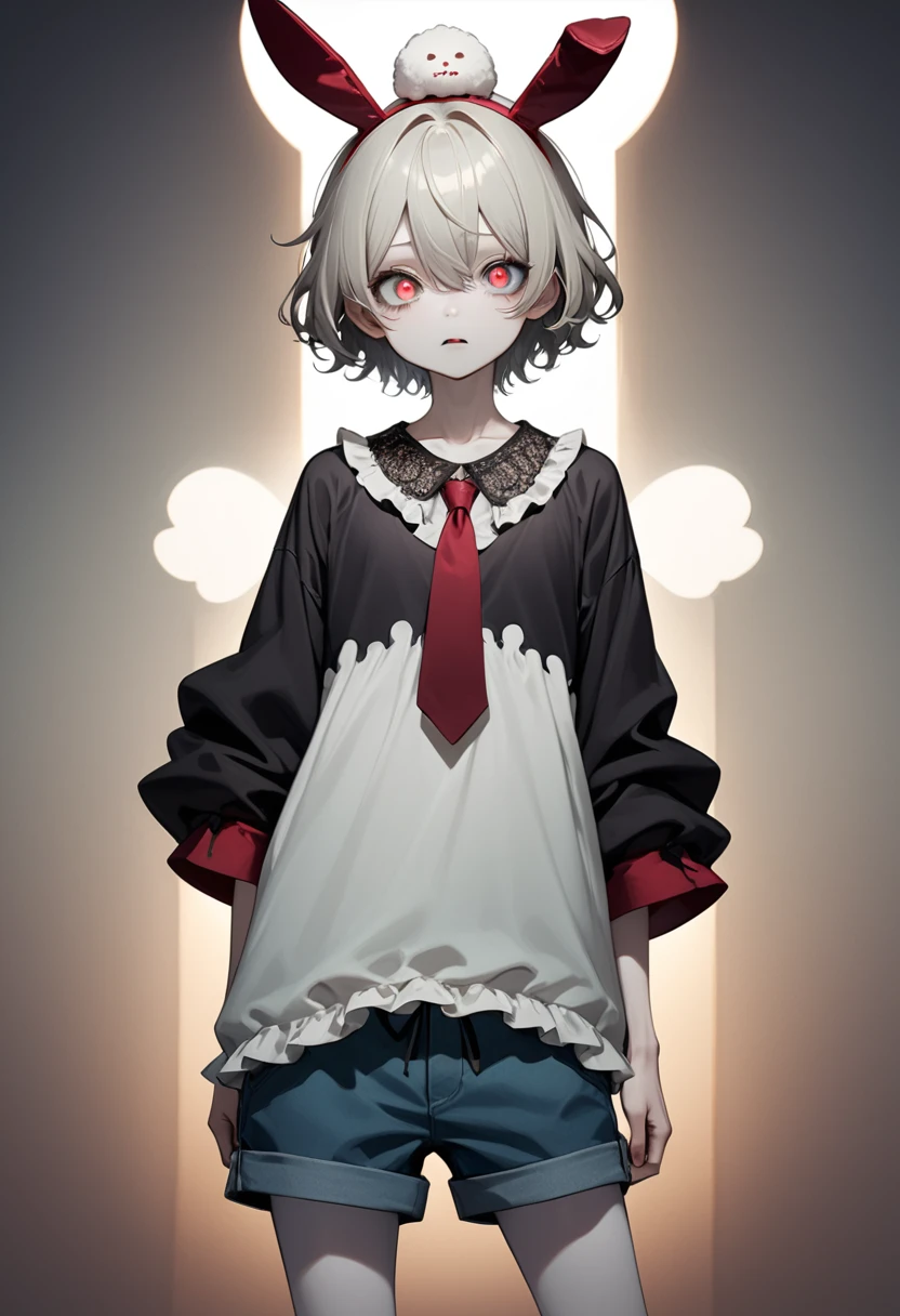 masterpiece, Highest quality, High resolution, One boy, Cream colored hair, Gray Hair, Pearly hair, Nice boy, Bunny ears, Loose-fitting clothing, Larger clothes, dark red eye, eyeの下のたるみ, dark circles under eye, やみcute, Fluffy hair, Voluminous Hair, skinny, slim, very skinny, Androgynous, cute, Spooky, short hair, Horror, Faded colors, White skin, Spooky, Unnaturally thin, Hungry, eye, eye in background, sharp eye, Long eyelashes, Under the lashes, Loose shorts, lace shirt, Frilled shirt, tie a ribbon around one&#39;s neck, Detailed clothing, A loose cardigan, Open cardigan, Dripping Blood, That&#39;s horrible, nightmare, Haunted, stitch, patchwork, String, Injury, hell, Injury on arms, self-harm, cut, Black Fingers, factory, Abandoned, The dismembered ghost,Many Heads,Many heads,Lots of faces,Multiple faces,Multiple Girls,Frolicking Girl,Multiple women,tea ,Crazy Smile,Look up,Face shot,Scythe Face,Girl Monster, slave,beautiful, Detailed portrait, Delicate facial features, 鋭いeye, Sharp Fangs, 青White skin, Thick chain, Dark Background, Cinema Lighting, Dramatic Shadows, Gothic style, Gloomy atmosphere, Dark fantasy, One Girl, , Please open your mouth wide, Open your mouth and baring your teeth,Sharp teeth like a beast, Wide lips, very wide mouth, Vermilion cheeks, ,(Blood splatter:1.6),Scary face, Laughter　Witch design, Twisted smile、Bloodstained、bleeding from the head,,、Blood splatter、,(Blood splatter:1.6),Crossbones, skull,　, Horrorスタイル, ((Fantasy Witch Costume)), ((Flowing white hair)), ,(Blood splatter:1.6),Female curves, Large Breasts, Thick thighs, Sexy flat stomach, Perfect hands, Perfect anime face, ((dark lolita dress)), Are standing, ((Wicked Smile)), ,(Blood splatter:1.6),Victorian cities, gaslight, Steam circulates, Moonlight Illumination, night lighting, A sky filled with stars and galaxies,disaster々new devil horns,,(Blood splatter:1.6),アニメゾンビWitch design, Twisted smile、Bloodstained、bleeding from the head,,、Blood splatter、,(Blood splatter:1.6),Crossbones, skull,,Photo Background,Wide Shot,Scythe Face,Girl Monster, slave,beautiful, Detailed portrait, Delicate facial features, 鋭いeye, Sharp Fangs, 青White skin, Thick chain, Dark Background, Cinema Lighting, Dramatic Shadows, Gothic style, Gloomy atmosphere, Dark fantasy, One Girl, , Please open your mouth wide, Open your mouth and baring your teeth,Sharp teeth like a beast, Wide lips, very wide mouth, Vermilion cheeks, ,(Blood splatter:1.6),Scary face, Laughter　Witch design, Twisted smile、Bloodstained、bleeding from the head,,、Blood splatter、,(Blood splatter:1.6),Crossbones, skull,　, Horrorスタイル,