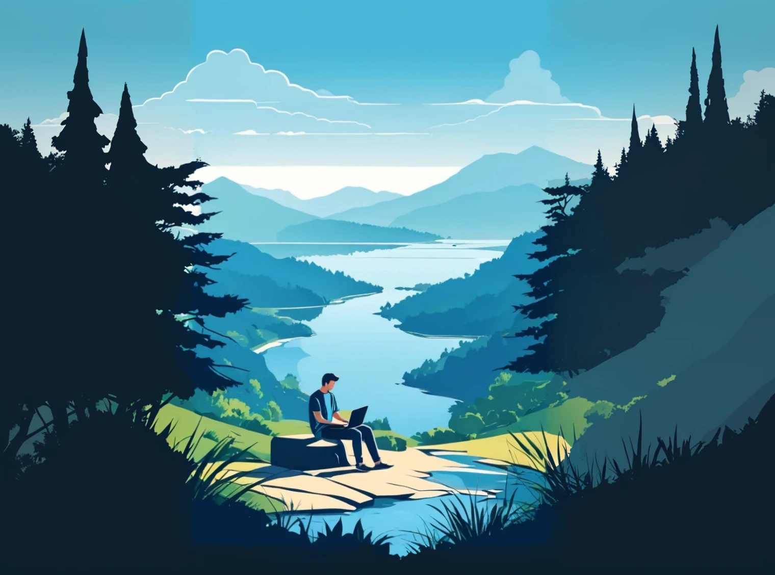 nature landscape, summer, vector illustration, minimalistic art