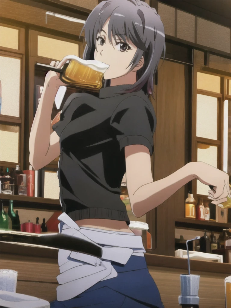 Dancing in the bar, drinking a beer, happy deunk, solo,yukinoshita_haruno,