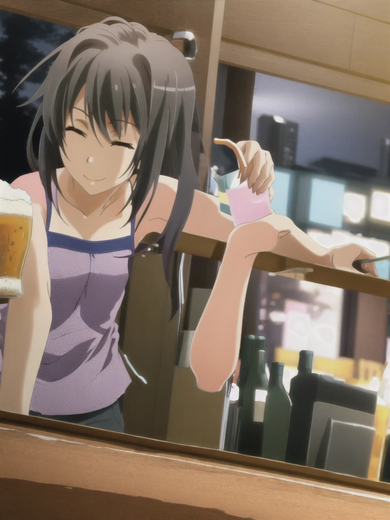 Dancing in the bar, drinking a beer, happy deunk, solo,yukinoshita_haruno,