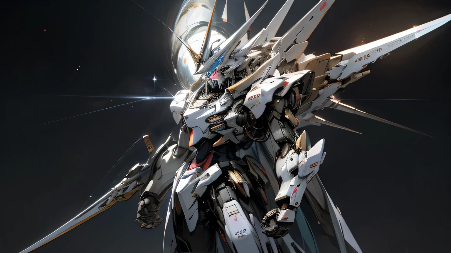masterpiece、最high quality、high quality、Very detailed CG Unity 8k wallpaper、Depth of written boundary、HDR、、Photorealistic、Very detailed、complicated、high detail、universe、Mecha、gundam energy angel，Big sword，More mechanical detaililky Way、star、Temptation star、Celestial Bodies、star cloud、Black Hole