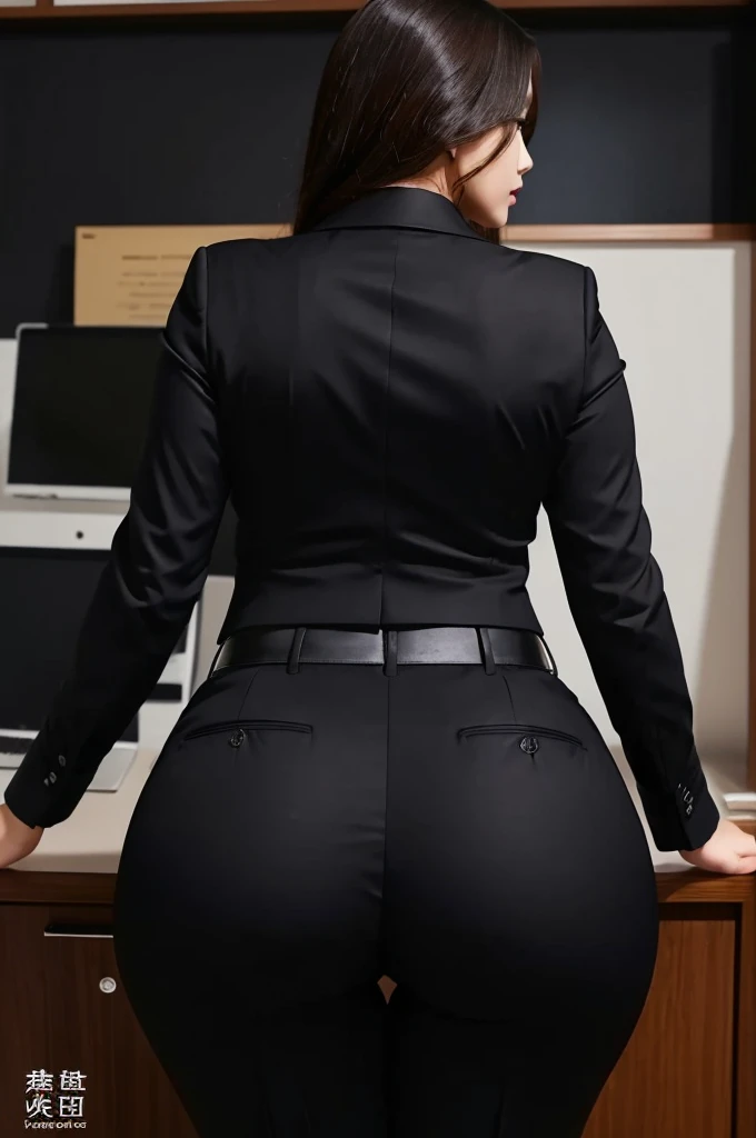 Super Beautiful Office Lady、(Plump ass)、Y shirt、Black suitpants、posterior view、(((ultra best quality, masterpiece))), (((ighly detailed)))