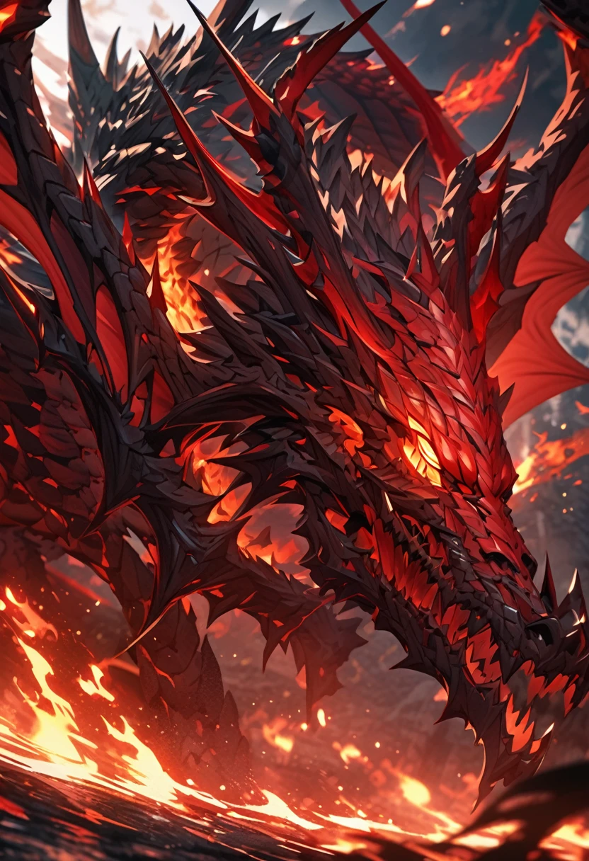 Highly detailed 4K dragon wings made of red-black flames.